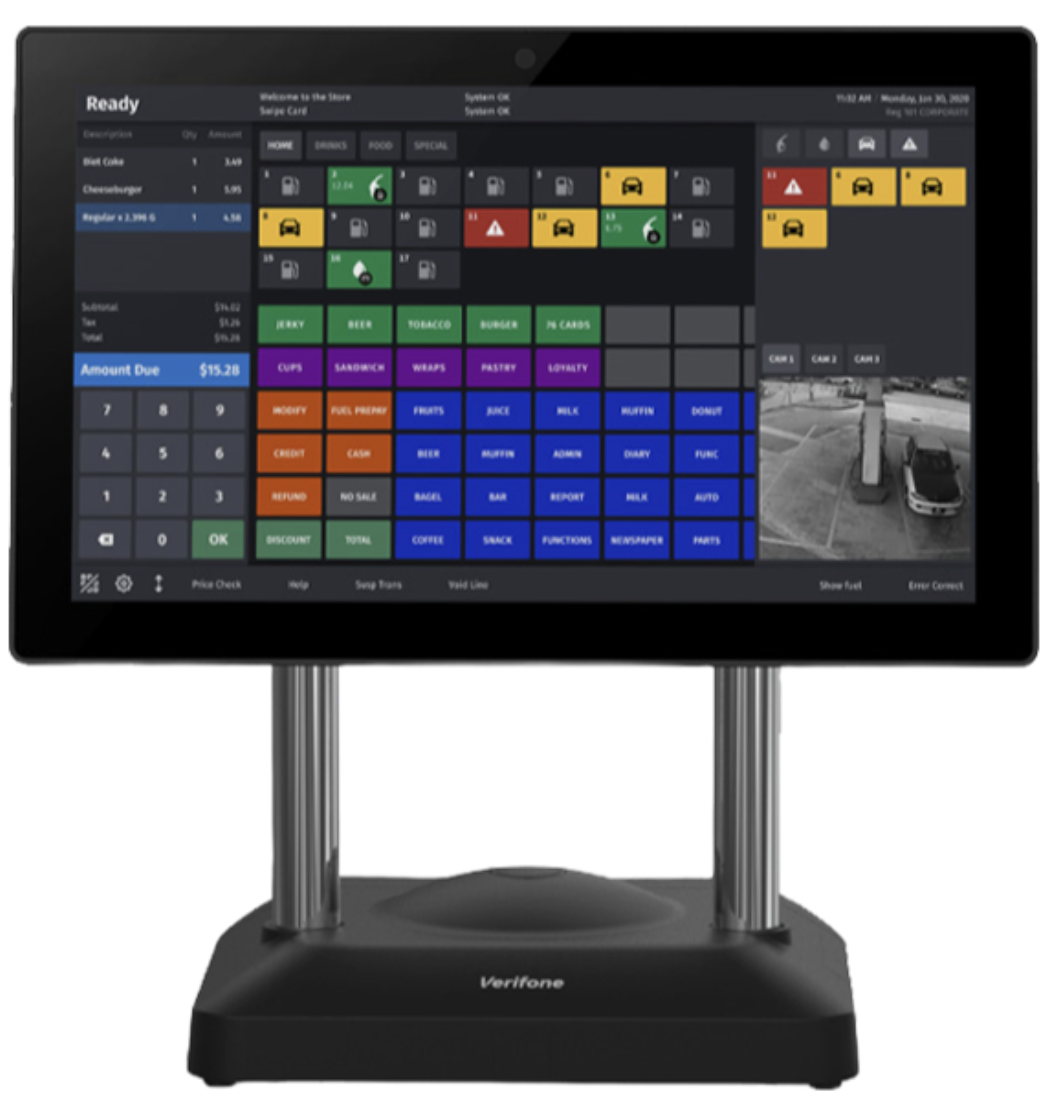 Verifone C18 Certified technician servicing a Veeder-Root Automatic Tank Gauge (ATG) system for UST compliance testing and fuel inventory monitoring